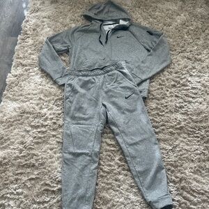 Nike Heather Gray Hoodie Large and Joggers small Set areas description